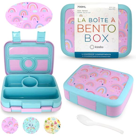 Kinsho Rainbow Bento Lunch Box Kids & Adult with 4 Compartments - Picture 1 of 3